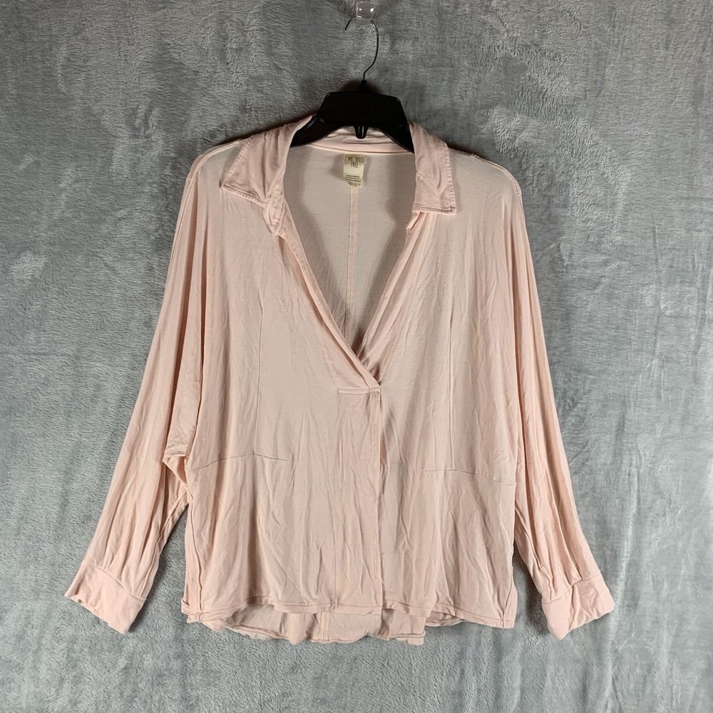 We the Free People Top XS Pink V Neck Split Front Long Sleeve Collar Dolman